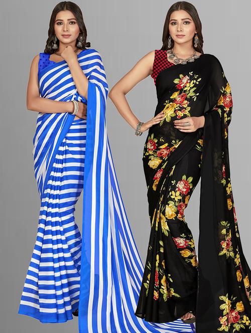 pack of 2 printed sarees with blouse - 21416498 - Very Small Image - 1