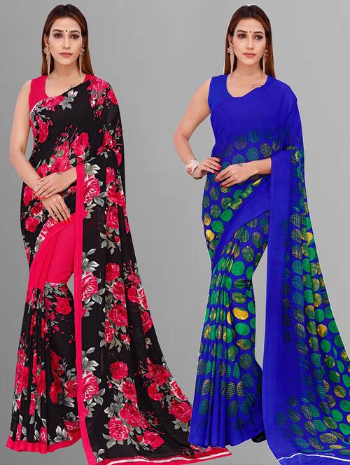 pack of 2 printed casual wear sarees with blouse - 21416500 - Very Small Image - 1