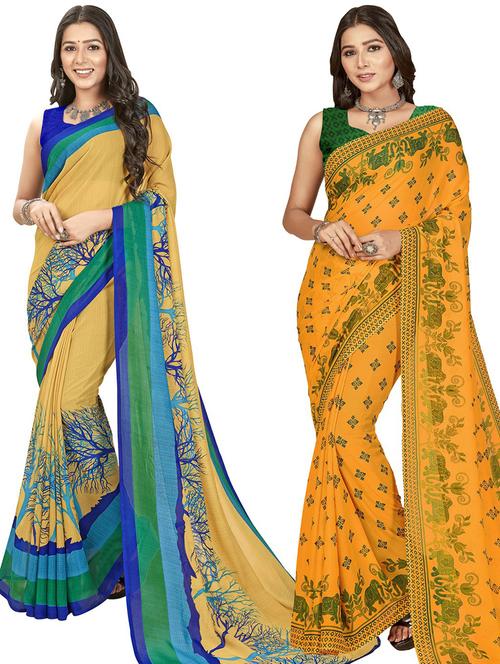 pack of 2 printed casual wear sarees with blouse - 21416501 - Very Small Image - 1