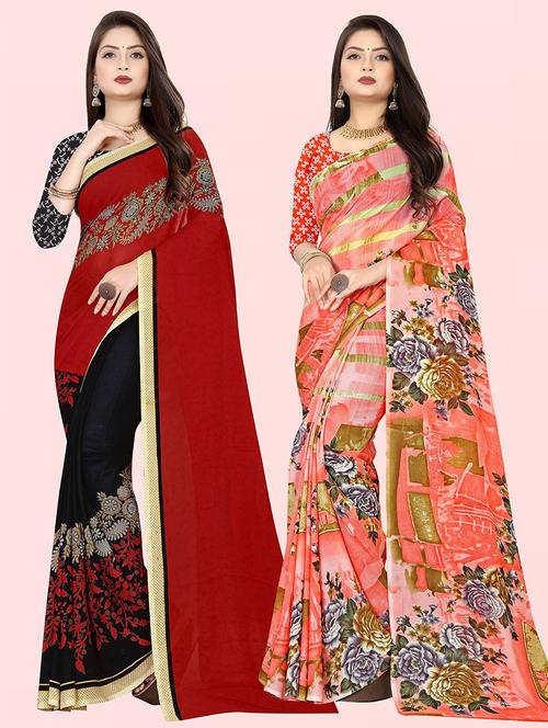 women pack of 2 casual wear sarees with blouse - 21416503 - Very Small Image - 1