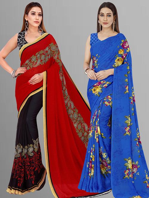 pack of 2 printed casual wear saree with blouse - 21416507 - Very Small Image - 1