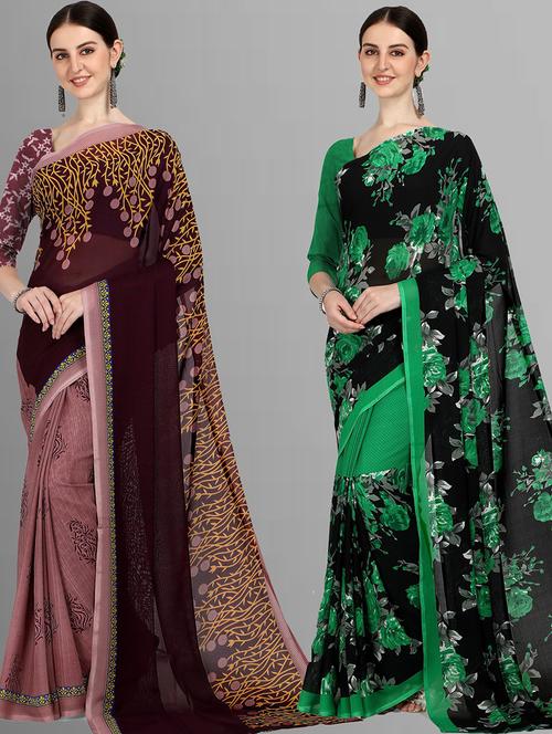 pack of 2 casual wear combo sarees with blouse - 21416509 - Very Small Image - 1
