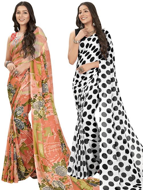 pack of 2 printed sarees with blouse - 21416510 - Very Small Image - 1