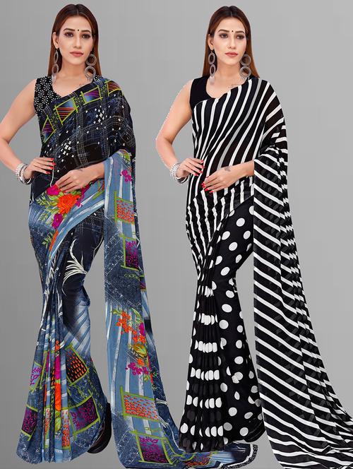 pack of 2 printed casual wear sarees with blouse - 21416517 - Very Small Image - 1