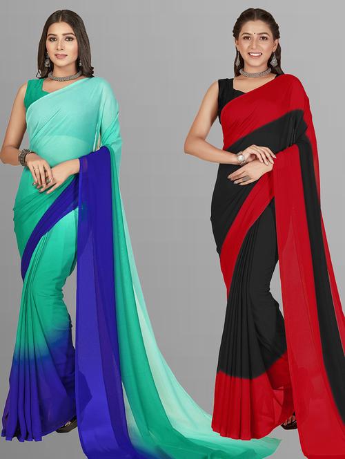pack of 2 casual wear combo sarees with blouse - 21416527 - Very Small Image - 1