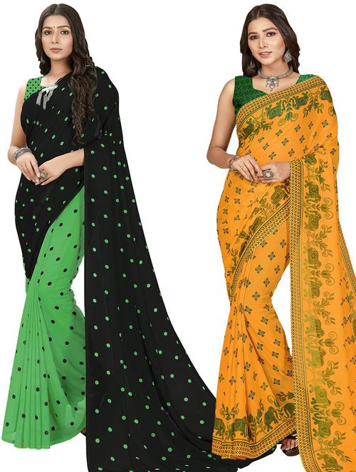 pack of 2 printed casual wear saree with blouse - 21416528 - Very Small Image - 1