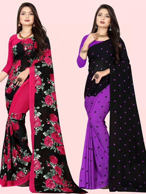 pack of 2 printed sarees with blouse - 21416531 - Very Small Image - 1