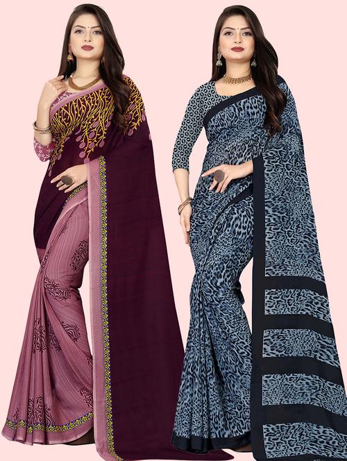 pack of 2 printed casual wear sarees with blouse - 21416533 - Very Small Image - 1
