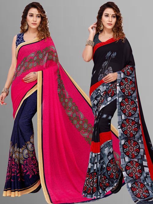 pack of 2 casual wear combo sarees with blouse - 21416537 - Very Small Image - 1