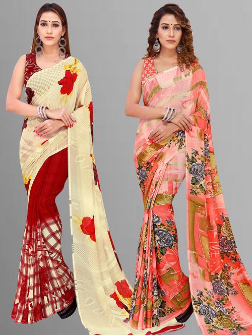 women pack of 2 casual wear sarees with blouse - 21416540 - Very Small Image - 1
