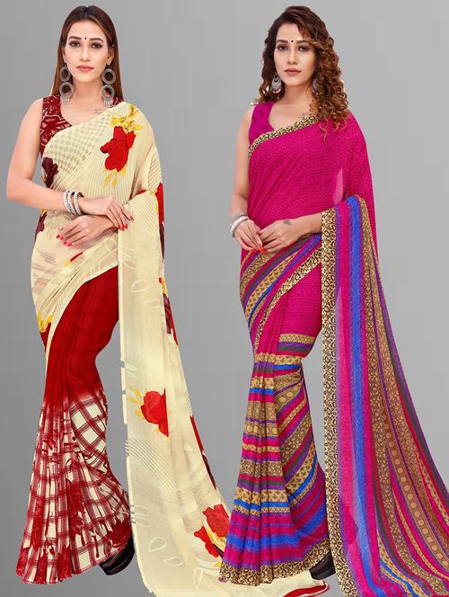 pack of 2 casual wear combo sarees with blouse - 21416543 - Very Small Image - 1