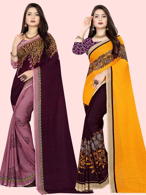 pack of 2 printed sarees with blouse - 21416550 - Very Small Image - 1