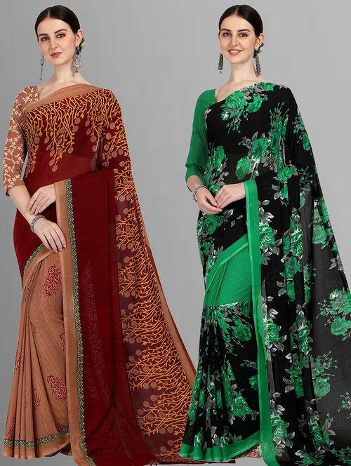 women pack of 2 printed casual sarees with blouse - 21416568 - Very Small Image - 1