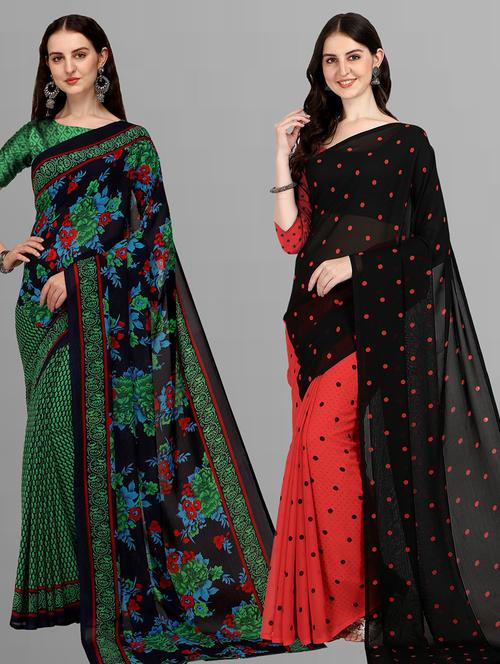 pack of 2 printed sarees with blouse - 21416571 - Very Small Image - 1