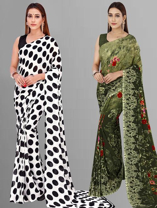 pack of 2 printed casual wear sarees with blouse - 21416578 - Very Small Image - 1