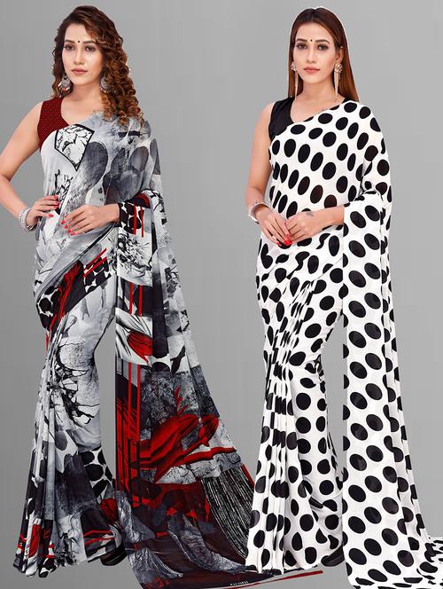 pack of 2 printed casual wear sarees with blouse - 21416585 - Very Small Image - 1