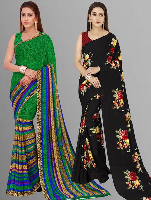 pack of 2 casual wear combo sarees with blouse - 21416588 - Very Small Image - 1
