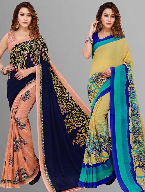 pack of 2 printed casual wear sarees with blouse - 21416595 - Very Small Image - 1