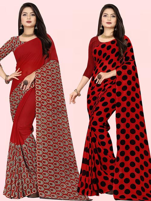 women pack of 2 casual wear combo sarees with blouse - 21416596 - Very Small Image - 1