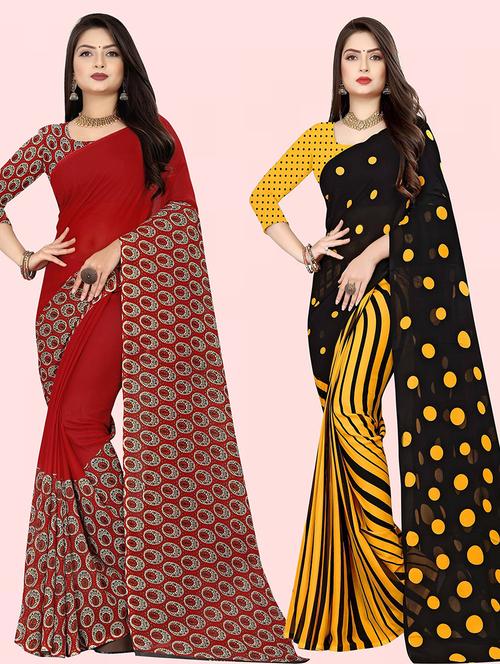 pack of 2 casual wear combo sarees with blouse - 21416597 - Very Small Image - 1