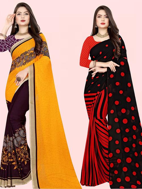 pack of 2 casual wear sarees with blouse - 21416599 - Very Small Image - 1