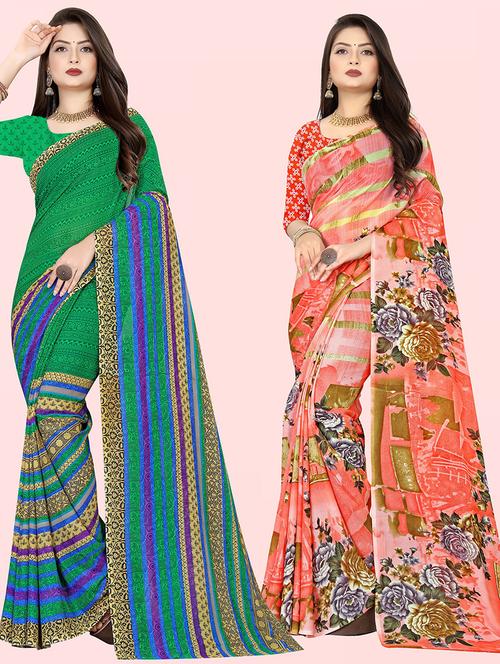 pack of 2 casual wear sarees with blouse - 21416600 - Very Small Image - 1