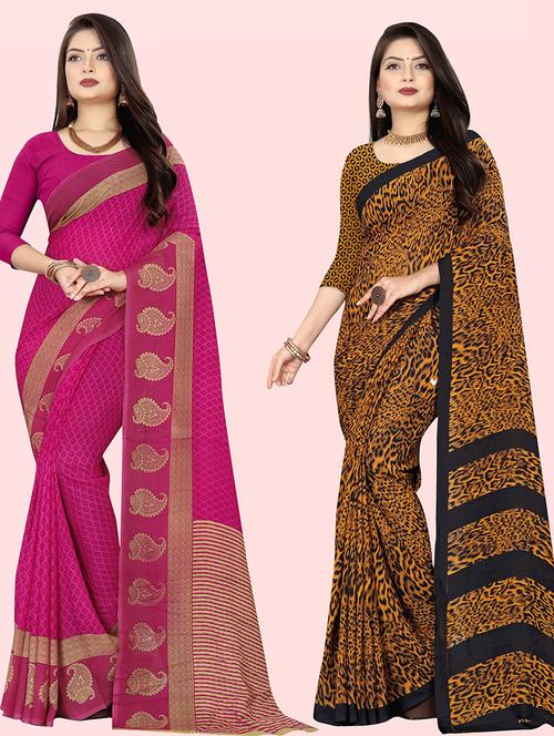  women pack of 2 casual wear combo sarees with blouse - 21416603 - Very Small Image - 1