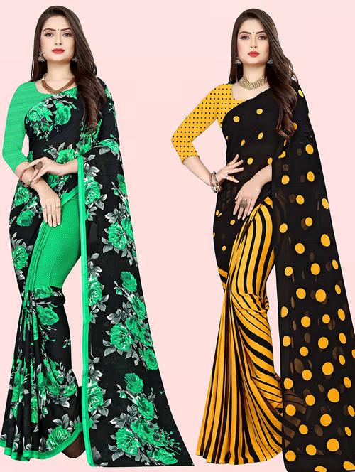pack of 2 printed casual wear saree with blouse - 21416607 - Very Small Image - 1