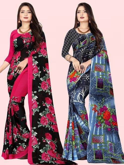  women pack of 2 casual wear combo sarees with blouse - 21416610 - Very Small Image - 1