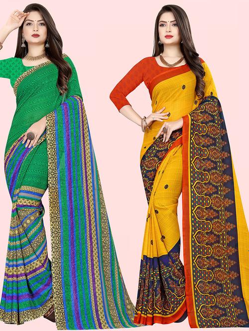 pack of 2 printed casual wear sarees with blouse - 21416613 - Very Small Image - 1