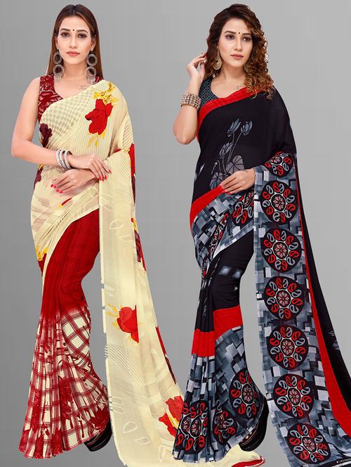  women pack of 2 casual wear combo sarees with blouse - 21416616 - Very Small Image - 1