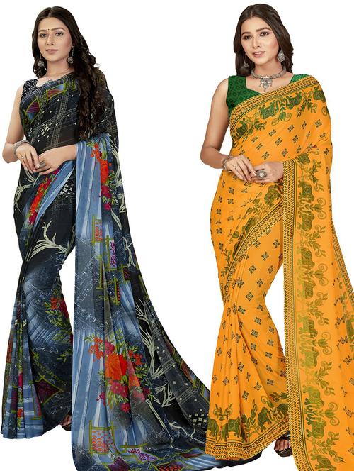 pack of 2 casual wear combo sarees with blouse - 21416628 - Very Small Image - 1