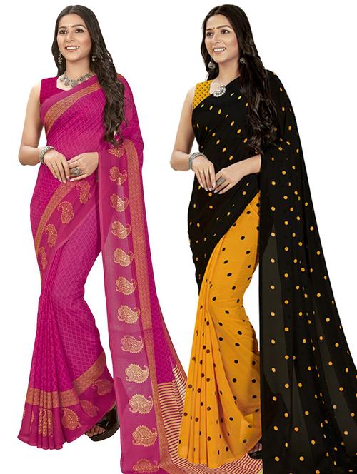 women pack of 2 casual wear combo sarees with blouse - 21416631 - Very Small Image - 1