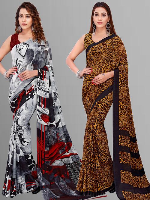 pack of 2 casual wear sarees with blouse - 21416646 - Very Small Image - 1