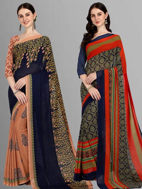  women pack of 2 casual wear combo sarees with blouse - 21416648 - Very Small Image - 1