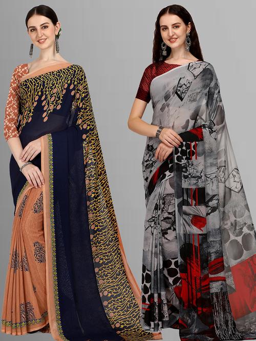 pack of 2 casual wear sarees with blouse - 21416650 - Very Small Image - 1