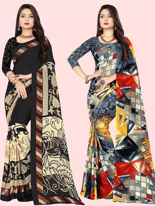 pack of 2 casual wear sarees with blouse - 21416653 - Very Small Image - 1