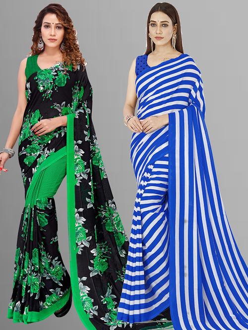  women pack of 2 casual wear combo sarees with blouse - 21416659 - Very Small Image - 1