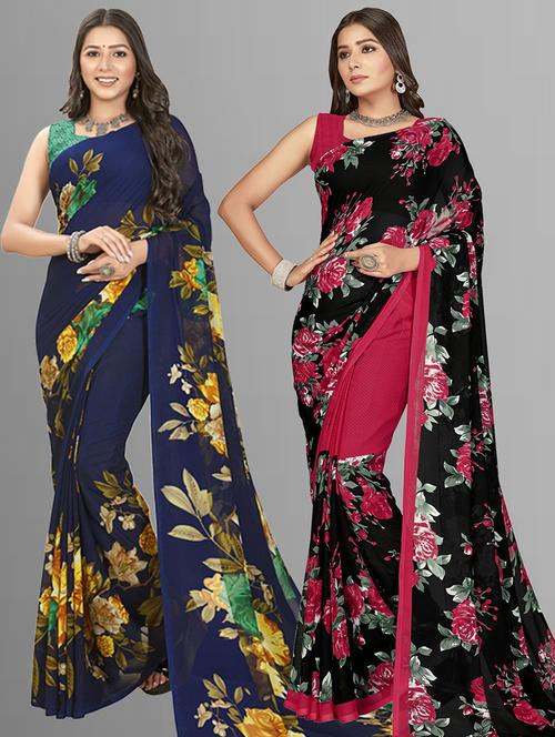 pack of 2 printed casual wear saree with blouse - 21416660 - Very Small Image - 1