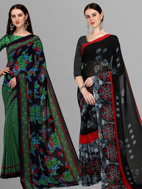  women pack of 2 casual wear combo sarees with blouse - 21416661 - Very Small Image - 1