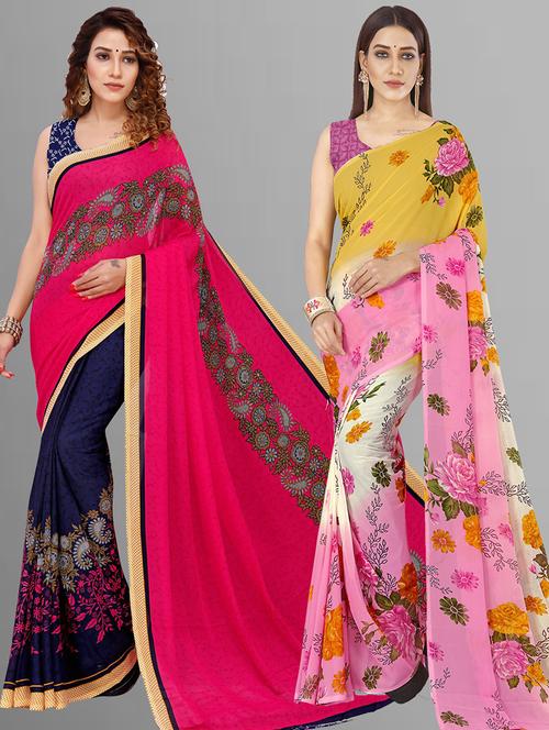 pack of 2 printed casual wear sarees with blouse - 21416663 - Very Small Image - 1