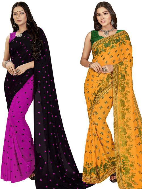 pack of 2 printed casual wear sarees with blouse - 21416677 - Very Small Image - 1