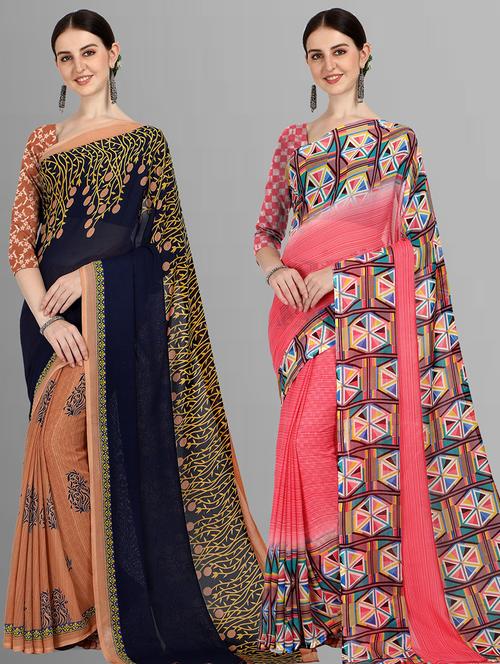 pack of 2 casual wear combo sarees with blouse - 21416704 - Very Small Image - 1