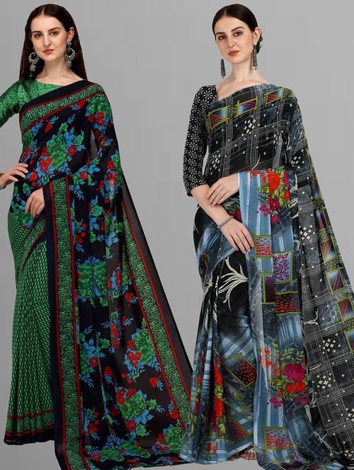  women pack of 2 casual wear combo sarees with blouse - 21416706 - Very Small Image - 1