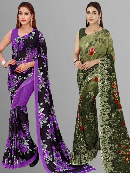pack of 2 casual wear combo sarees with blouse - 21416716 - Very Small Image - 1