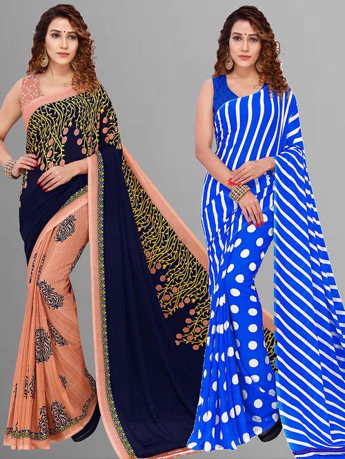 pack of 2 printed casual wear sarees with blouse - 21416719 - Very Small Image - 1