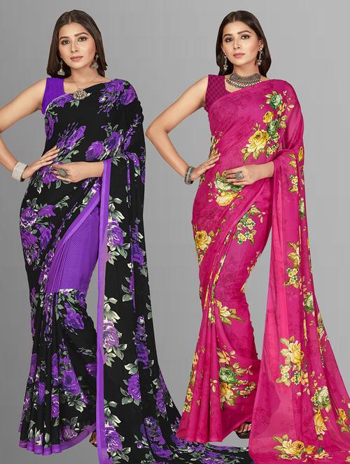 pack of 2 casual wear combo sarees with blouse - 21416724 - Very Small Image - 1