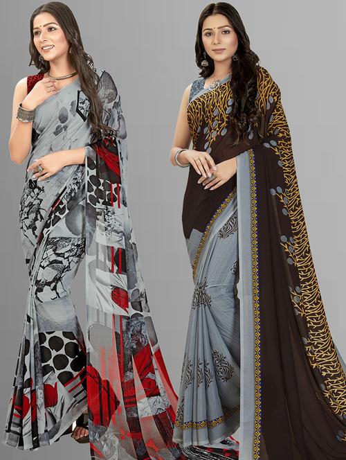 pack of 2 casual wear sarees with blouse - 21416725 - Very Small Image - 1