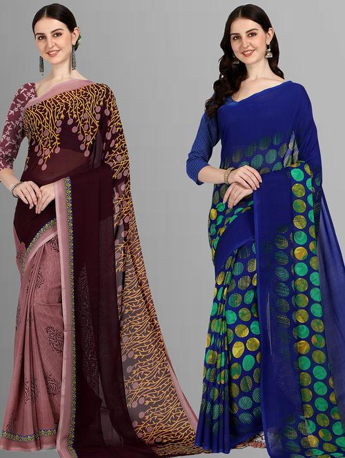 pack of 2 casual wear sarees with blouse - 21416744 - Very Small Image - 1