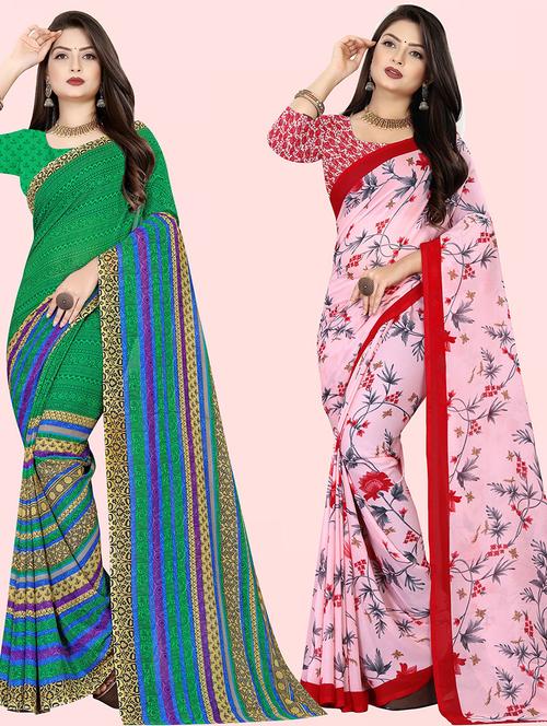  women pack of 2 casual wear combo sarees with blouse - 21416757 - Very Small Image - 1